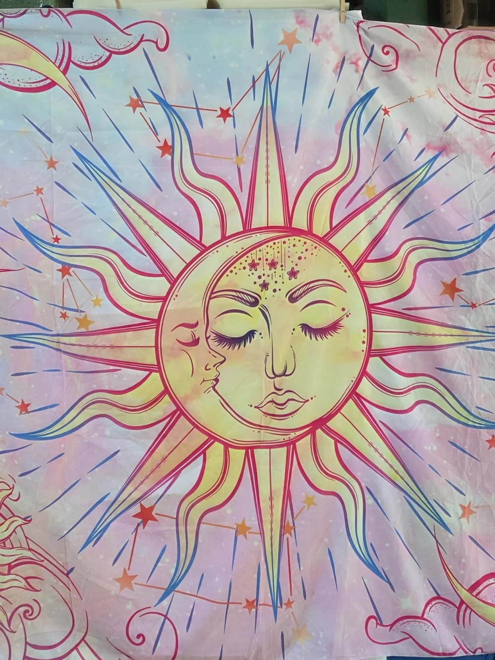 Sun and Moon Wall Tapestry - Pastel Pink & Yellow 78x59